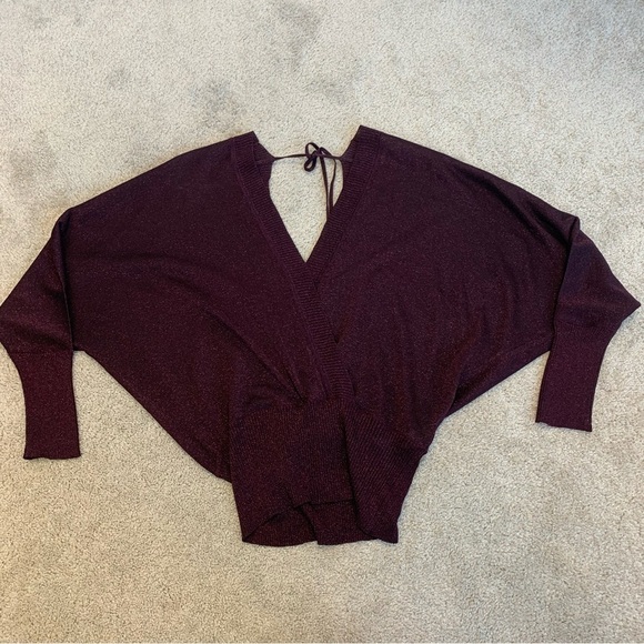 Bebe maroon burgundy metallic glitter wrap sweater Sz M - Picture 5 of 10